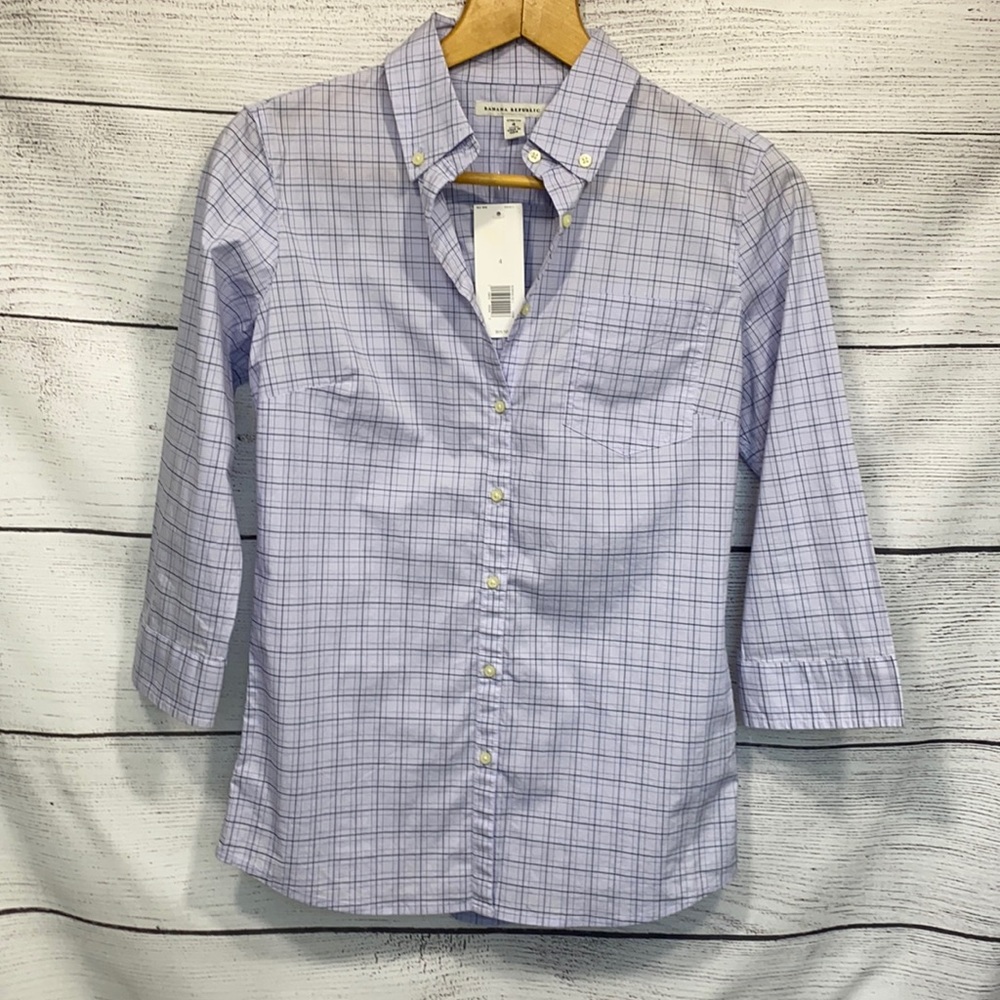 NWT blue plaid dress shirt Banana Republic size 4